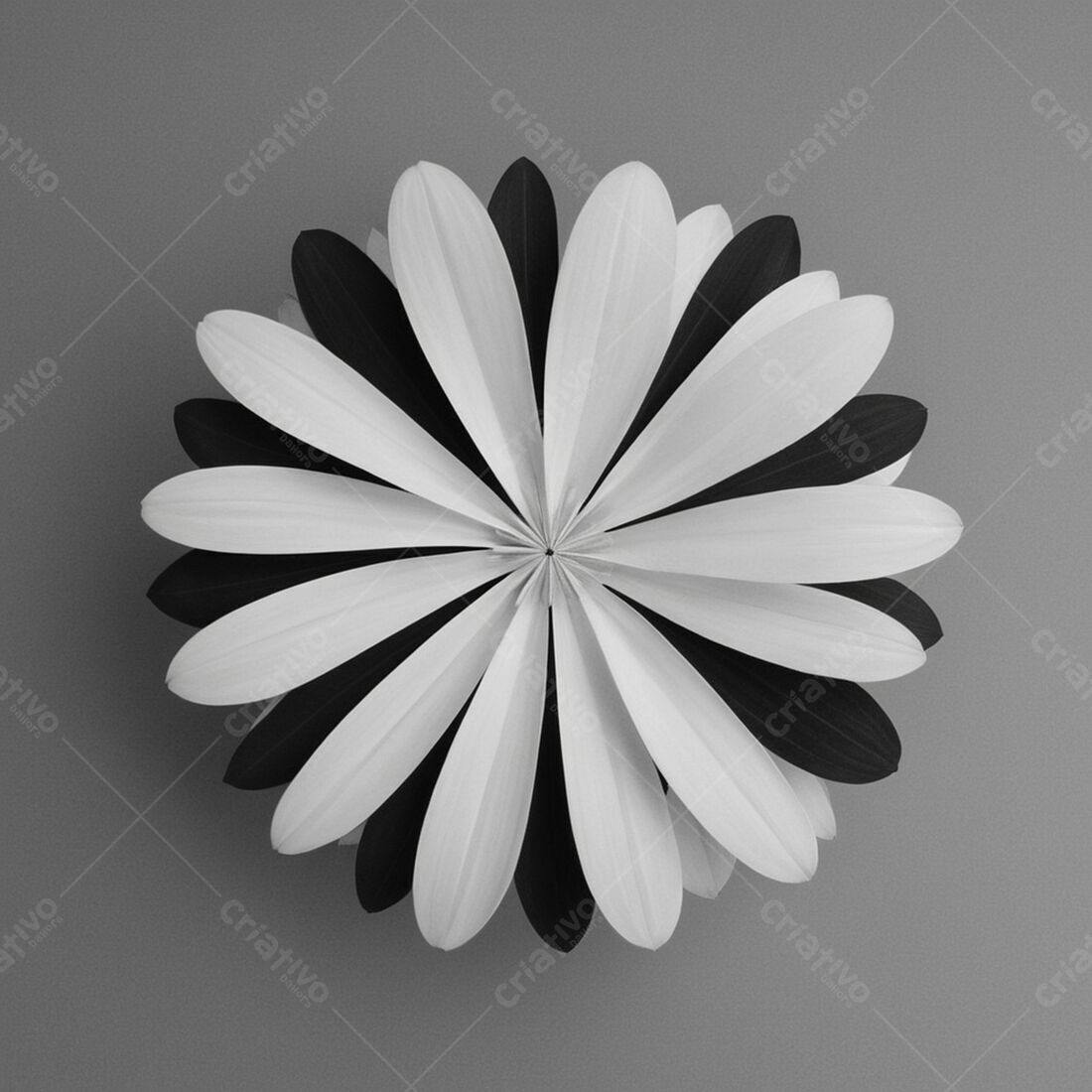 Flor de papel preto e branco em fundo cinza