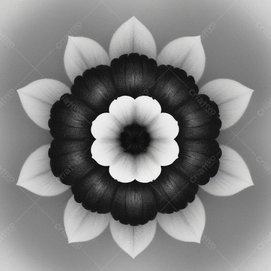 Flor em tons de cinza e branco estilo mandala