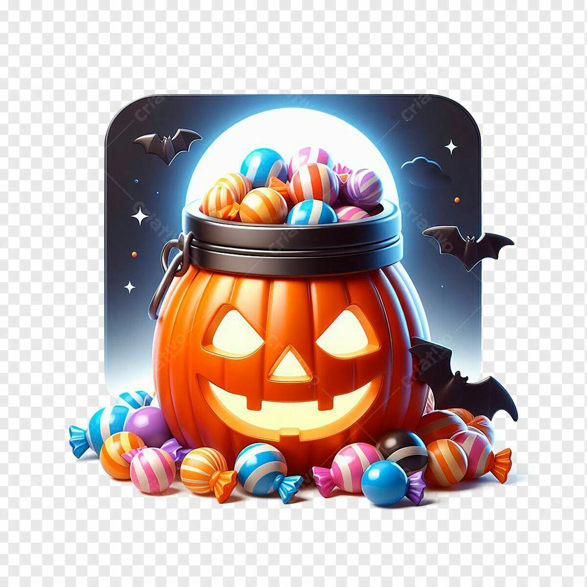 Arte de Abóbora de Halloween com Doces PSD Editável