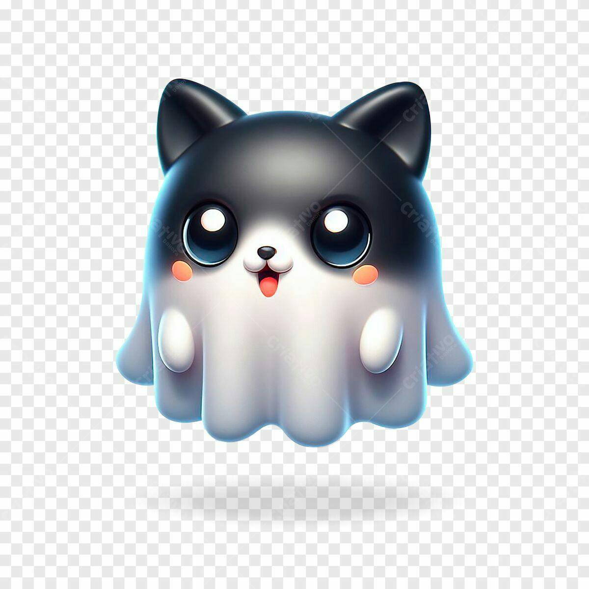 Fantasma Gato Kawaii para Halloween PSD Editável