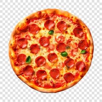 Pizza de pepperoni com manjericão vista de cima, png