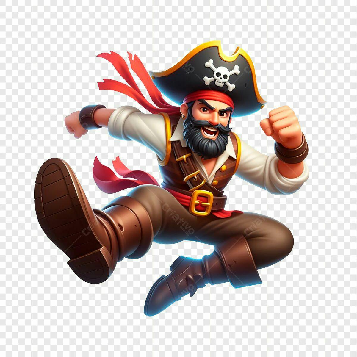 Personagem Pirata em Ação PSD Editável