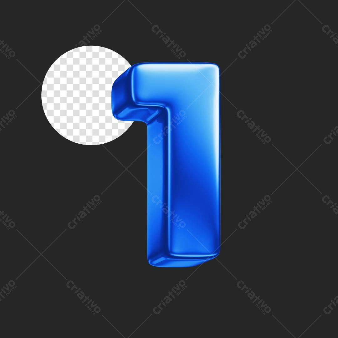 Selo 3D Número 1 Azul Brilhante