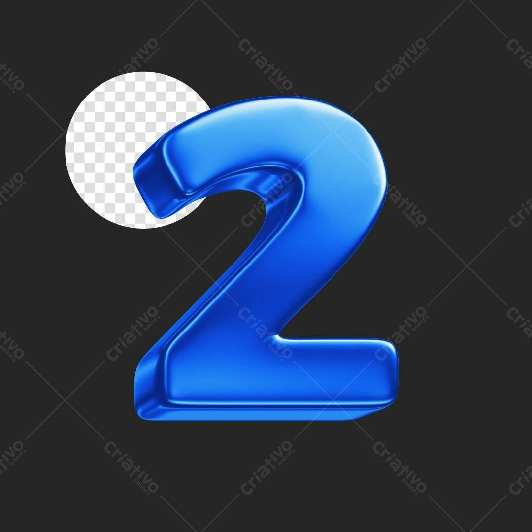 Número 2 em 3D Azul PSD Editável