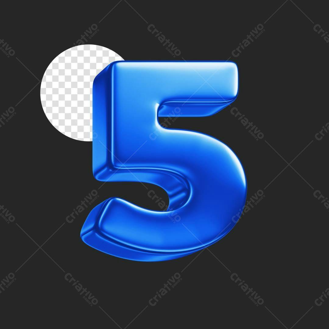 Número 5 em 3D Azul Brilhante PSD Editável