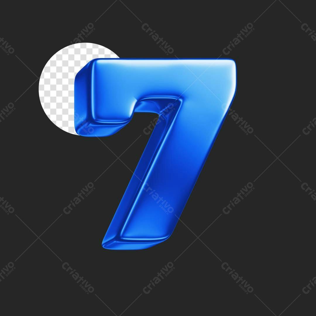 Número 7 em 3D Azul Vibrante PSD Editável