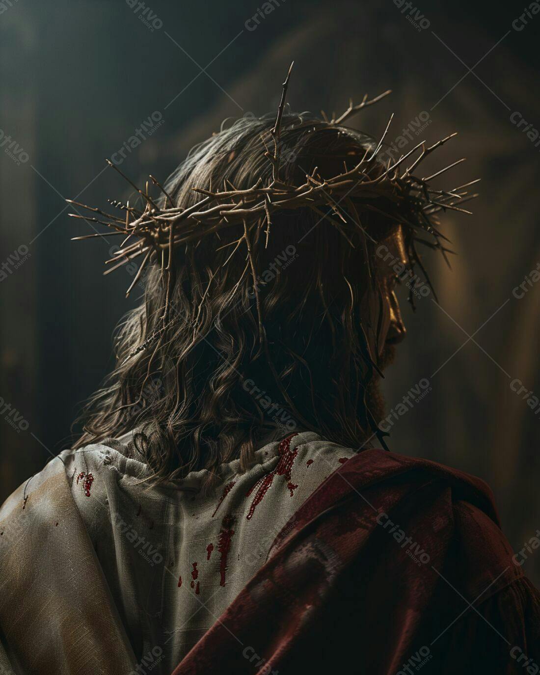 Jesus Cristo com coroa de espinhos e sangue