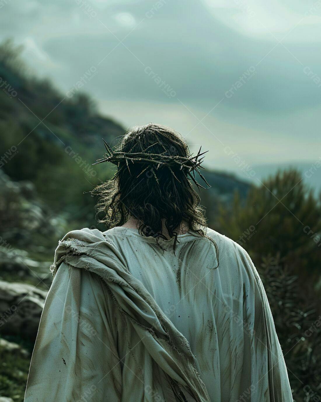 Jesus Cristo com coroa de espinhos caminhando
