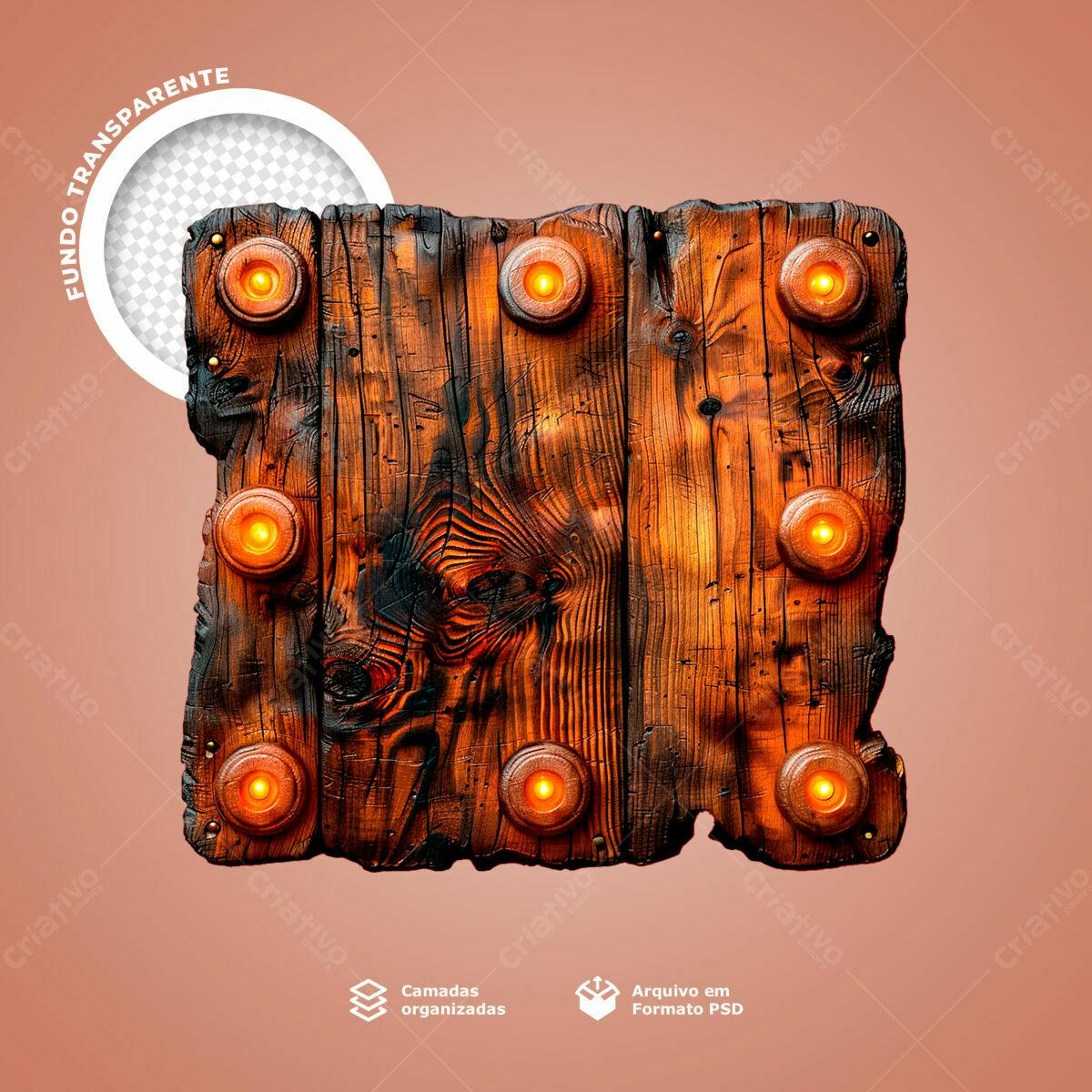 Placa de Madeira Rustica com Luzes PSD Editável