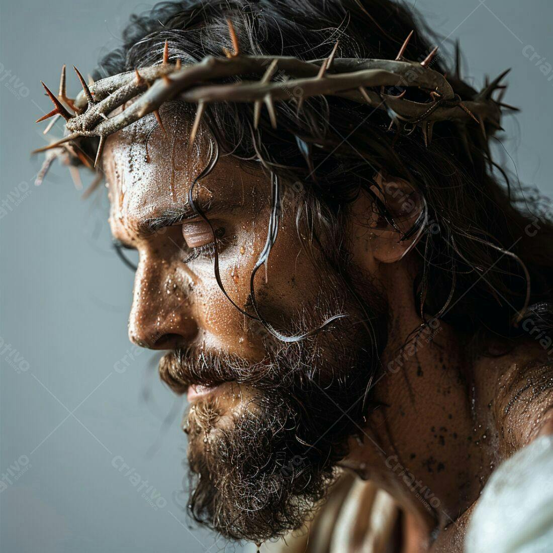 Jesus Cristo com coroa de espinhos sofrendo