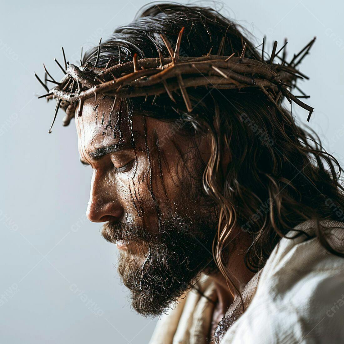 Jesus Cristo com coroa de espinhos sofrendo