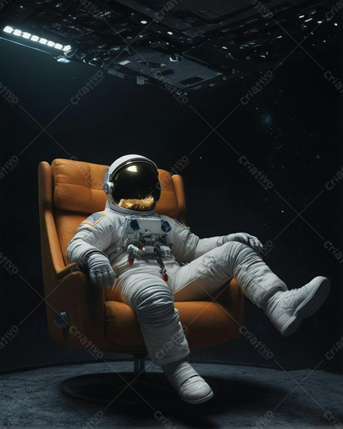 Astronauta relaxando em poltrona espacial