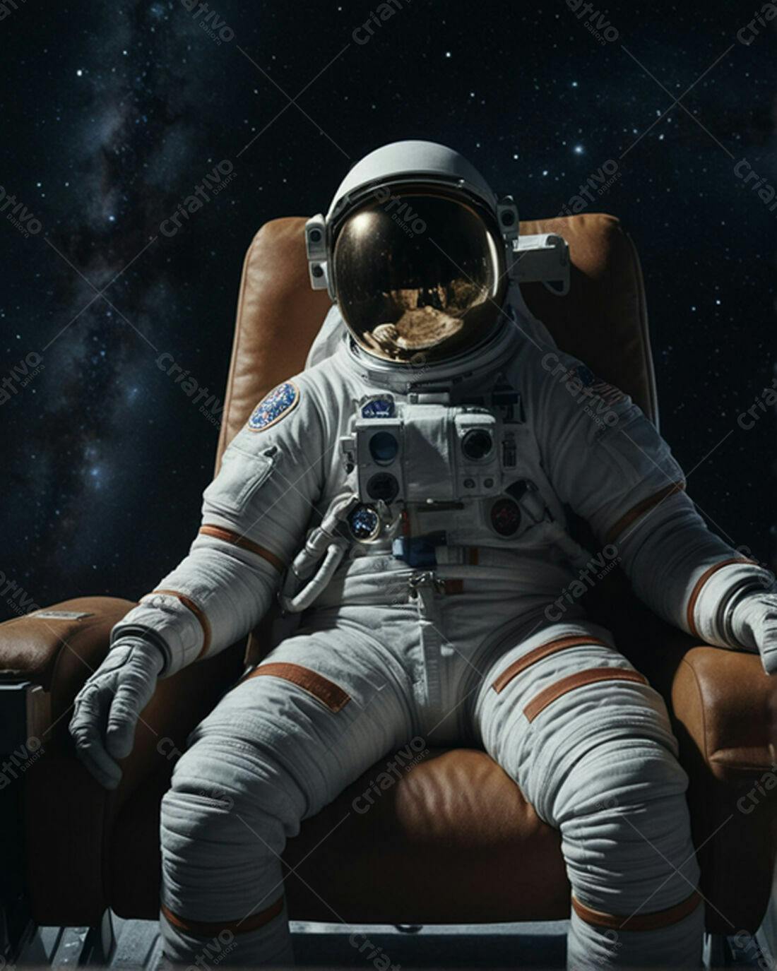 Astronauta em poltrona espacial fundo estrelado