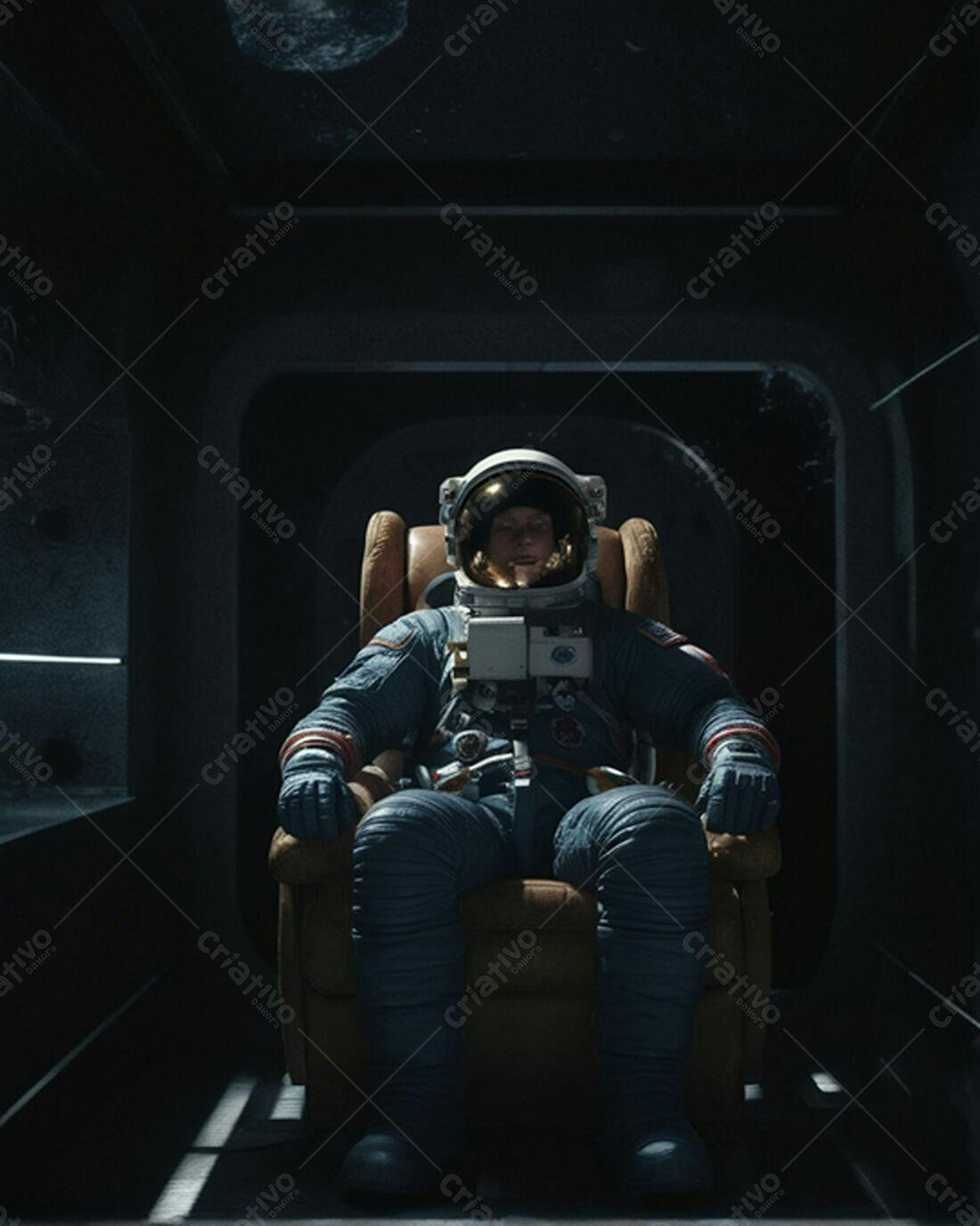 Astronauta descansando em poltrona espacial