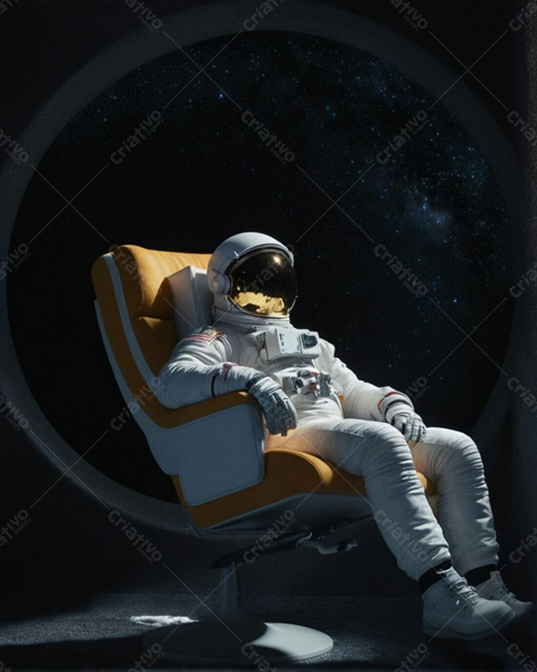 Astronauta relaxando em poltrona espacial