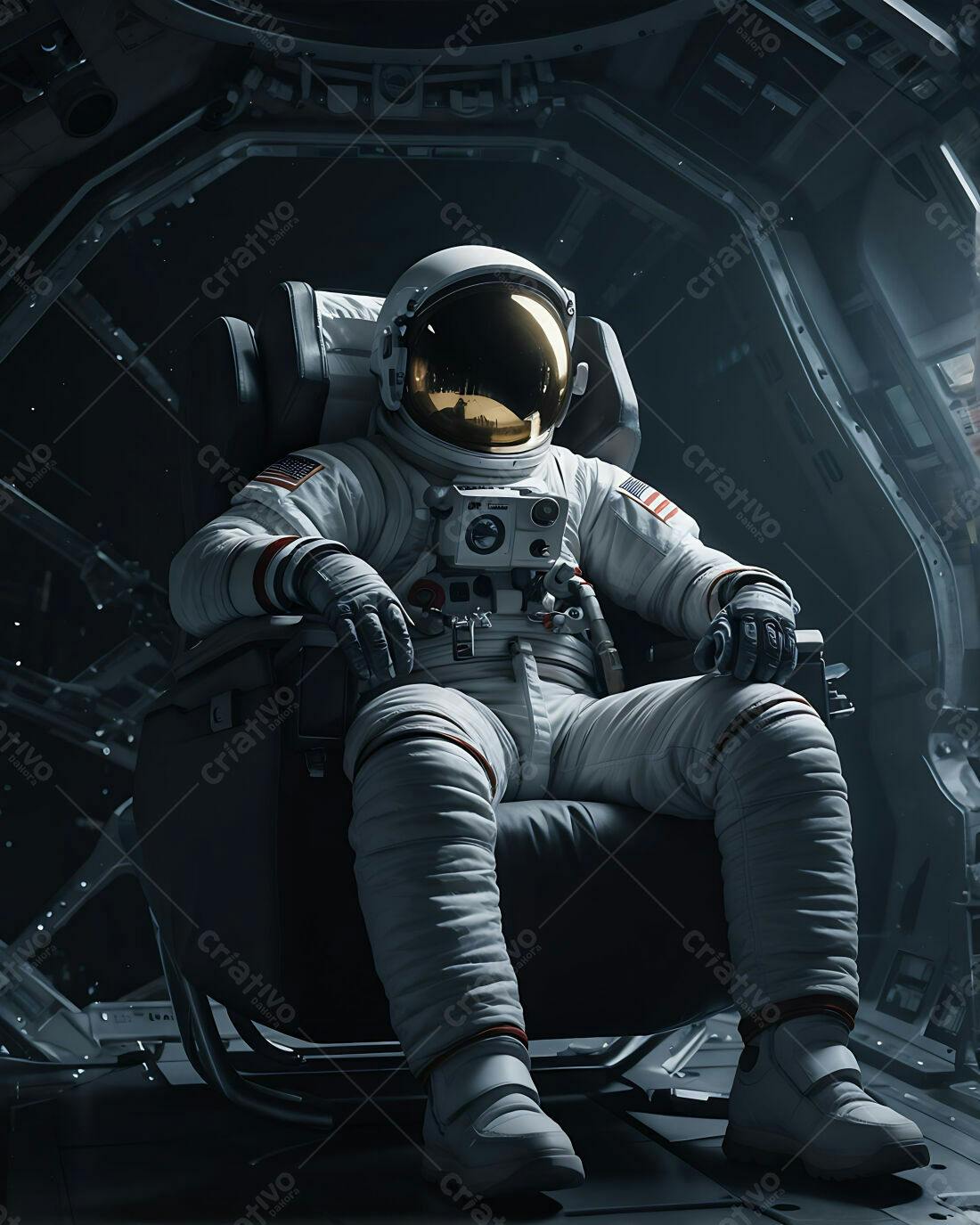 Astronauta em nave espacial escura