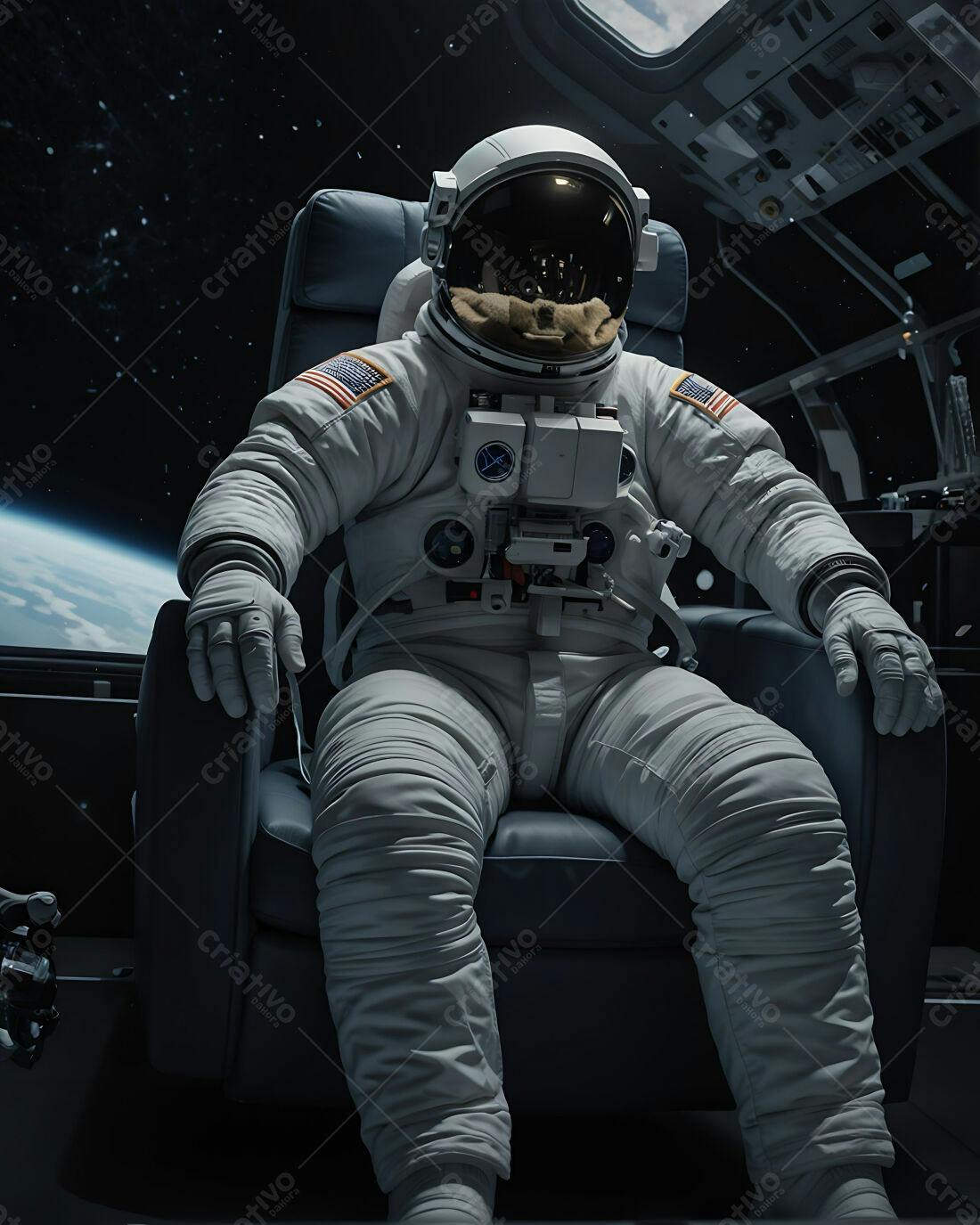 Astronauta em nave espacial observando a Terra