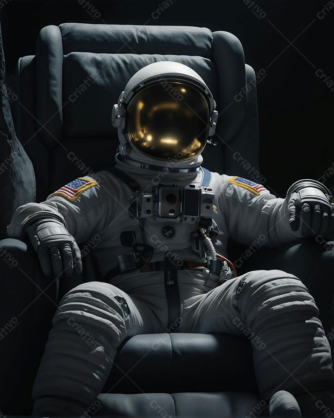 Astronauta relaxado em poltrona espacial