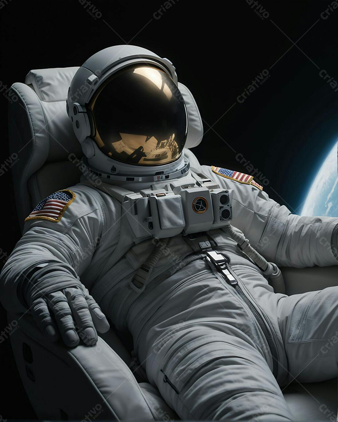 Astronauta relaxado em nave espacial