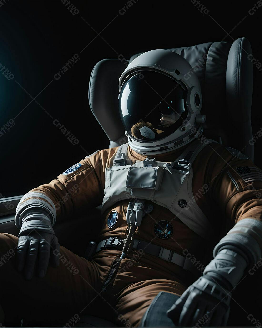 Astronauta em traje espacial marrom
