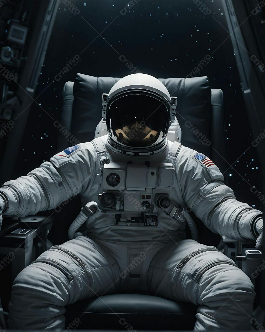 Astronauta em traje espacial na nave