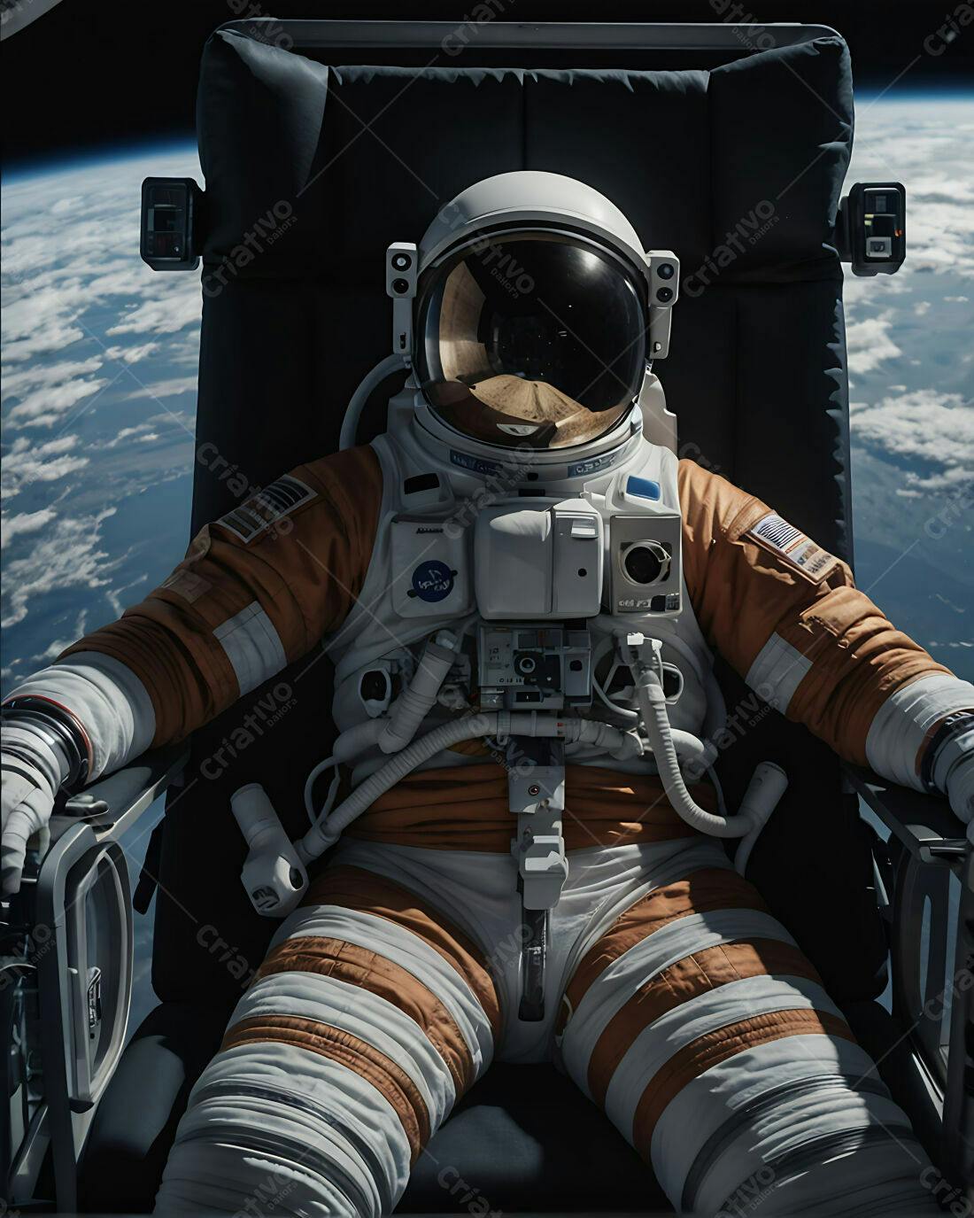 Astronauta em traje espacial observando a Terra