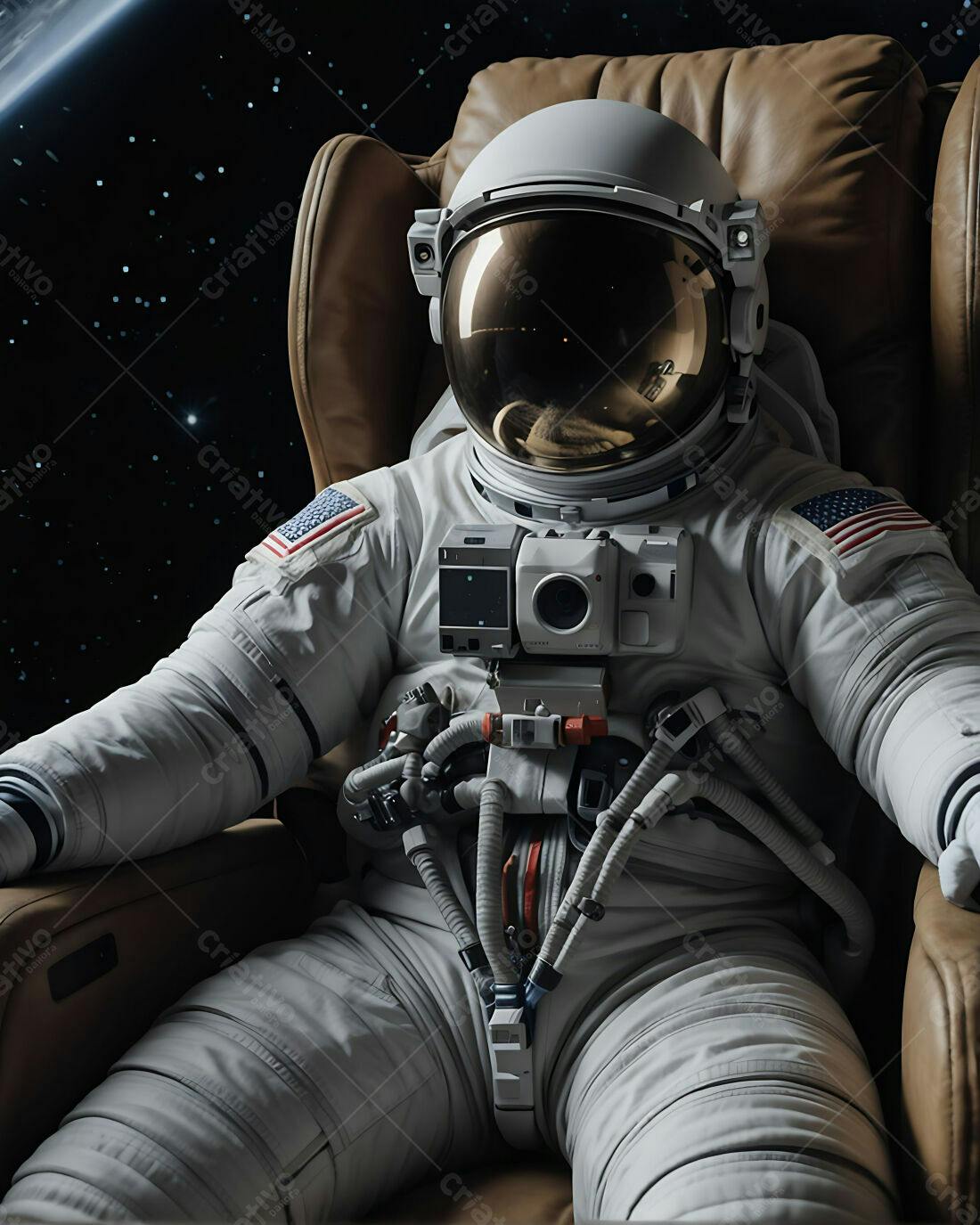Astronauta em cadeira relaxante no espaço