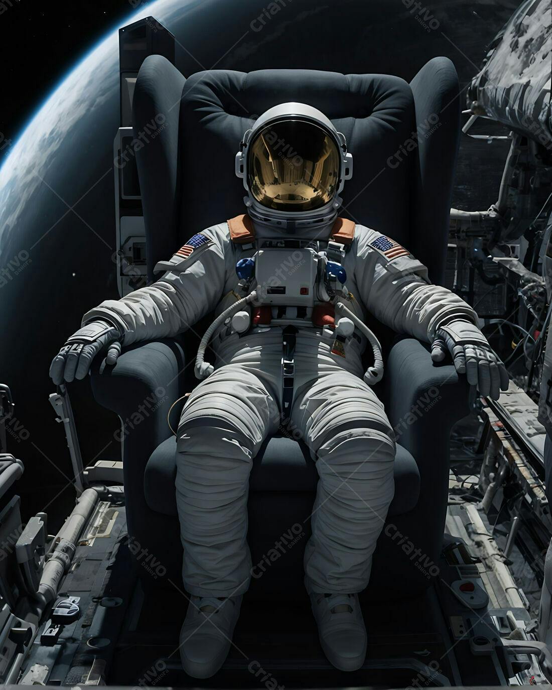 Astronauta relaxando em poltrona espacial