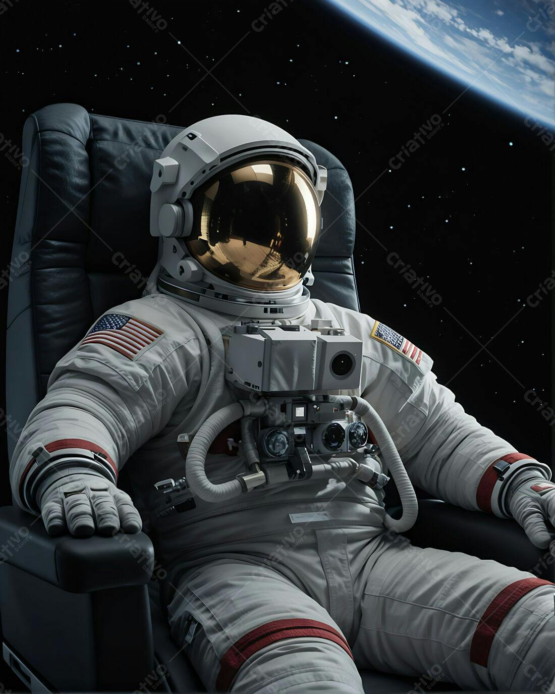 Astronauta em traje espacial relaxando no espaço