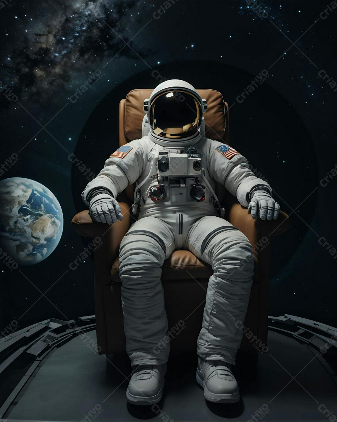 Astronauta relaxando em poltrona espacial