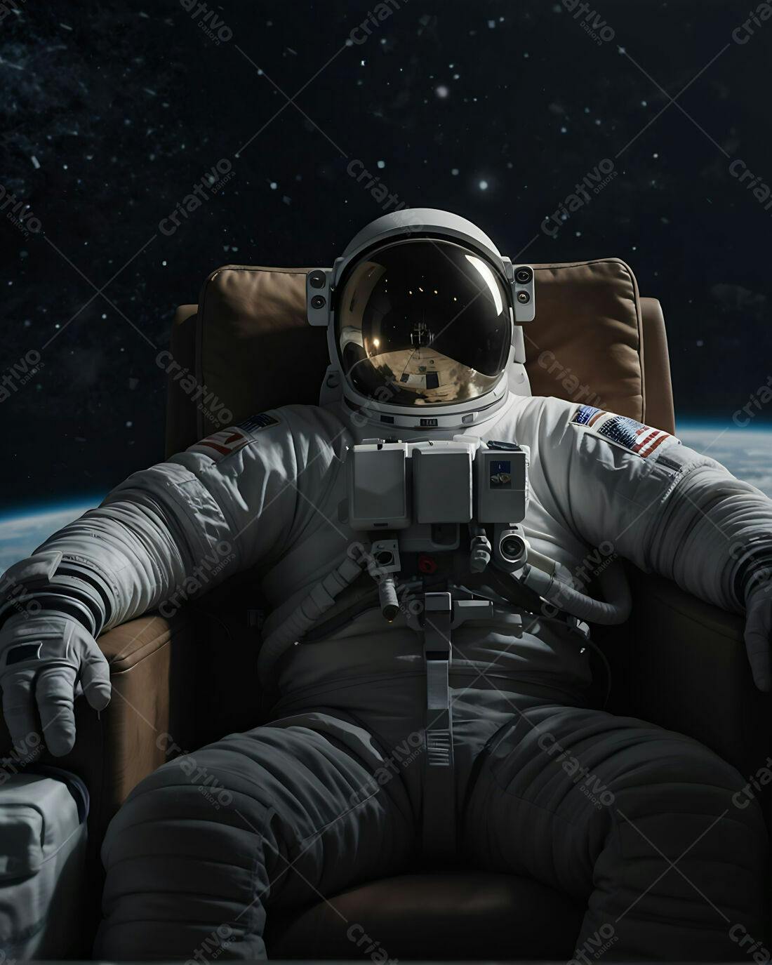 Astronauta relaxando em cadeira espacial