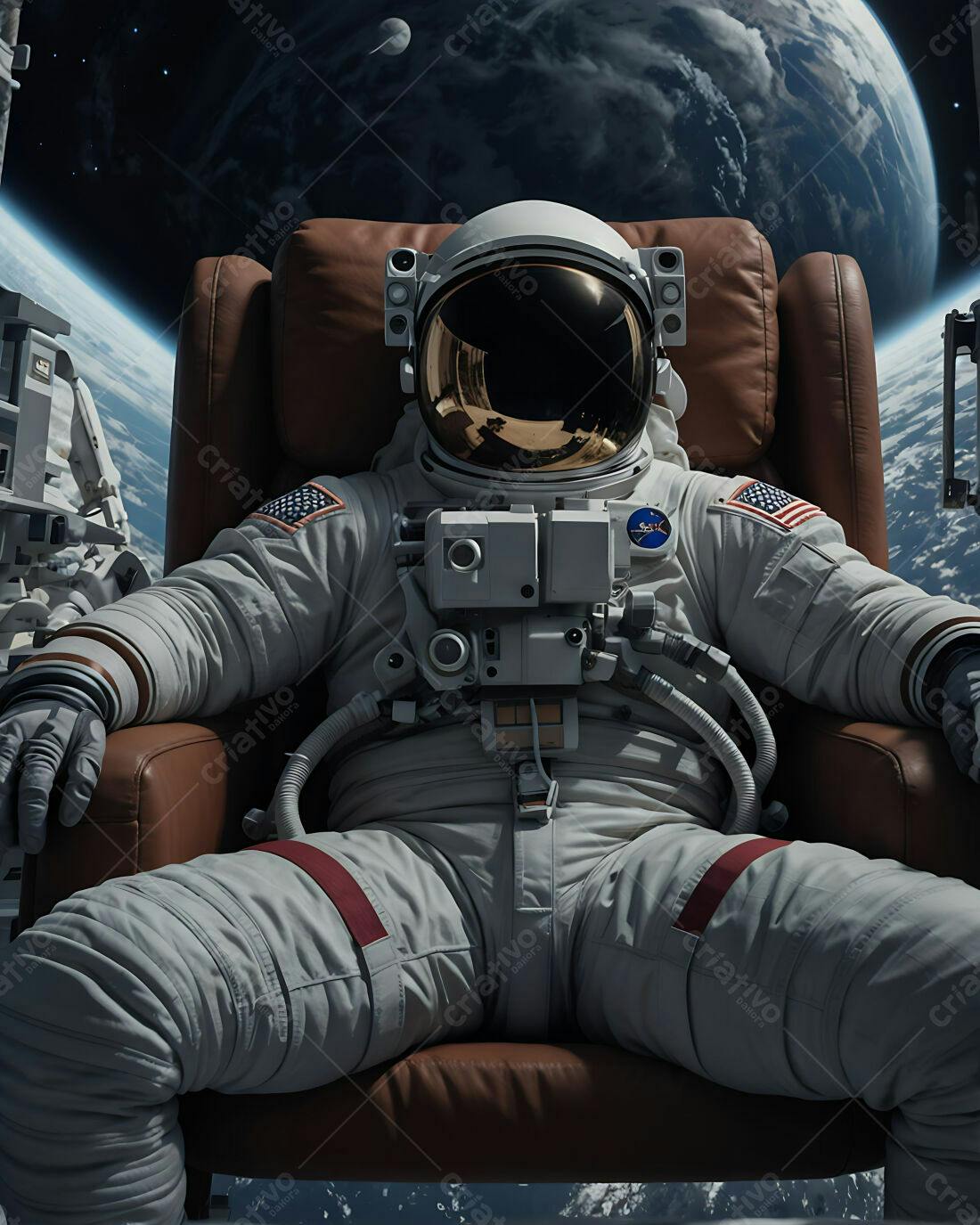 Astronauta relaxando em poltrona espacial