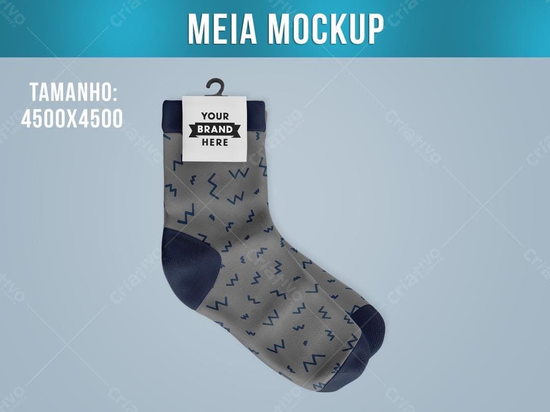 Mockup Meia Cinza e Azul com Padrão Geométrico