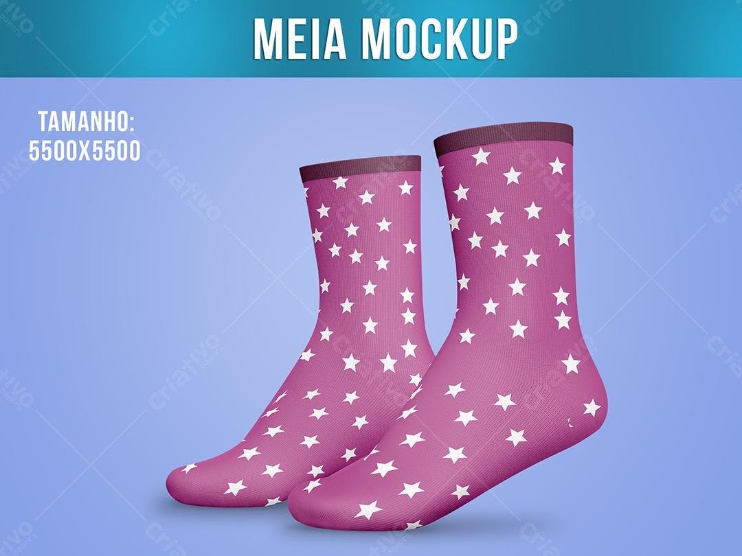 Mockup de Meias Rosa com Estampa de Estrelas