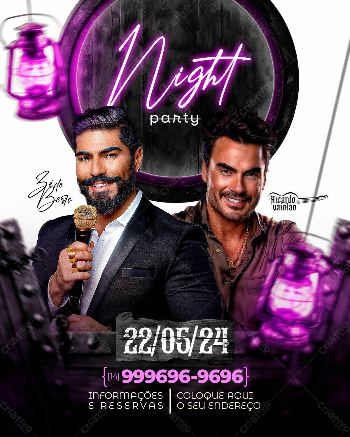Flyer para Festa Noturna com Zezo Berto e Ricardo Vaiolão PSD Editável