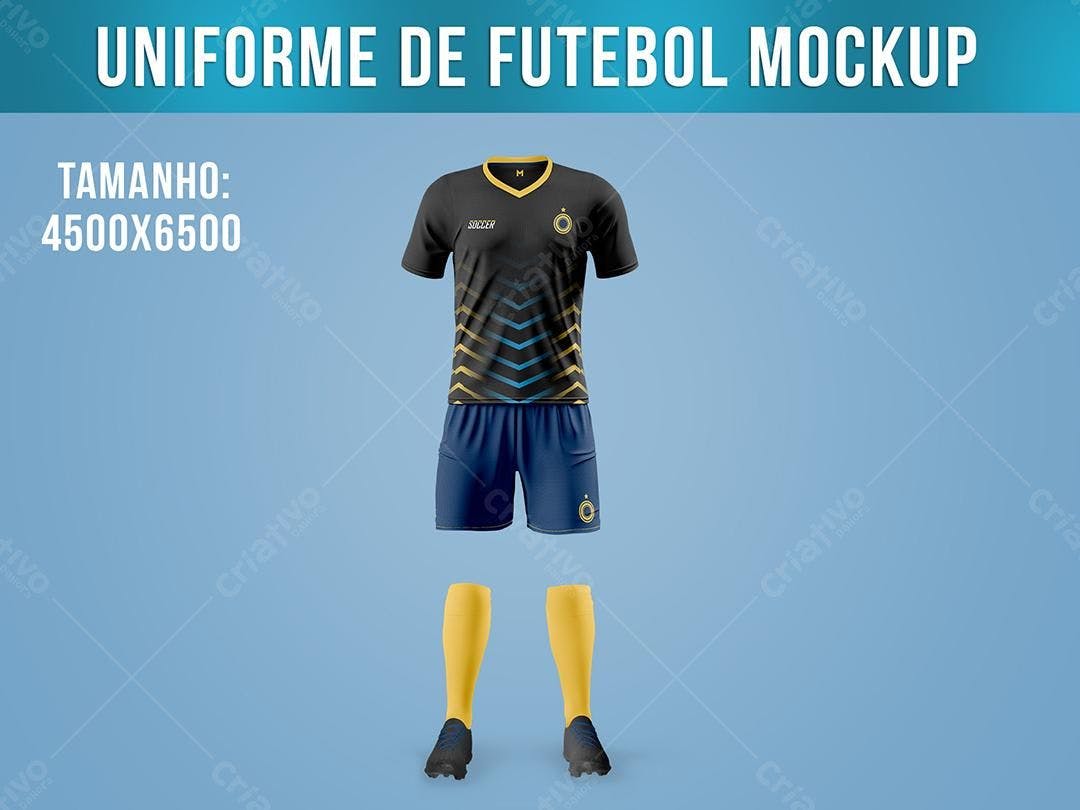 Mockup Uniforme Futebol Preto e Azul: Design Moderno