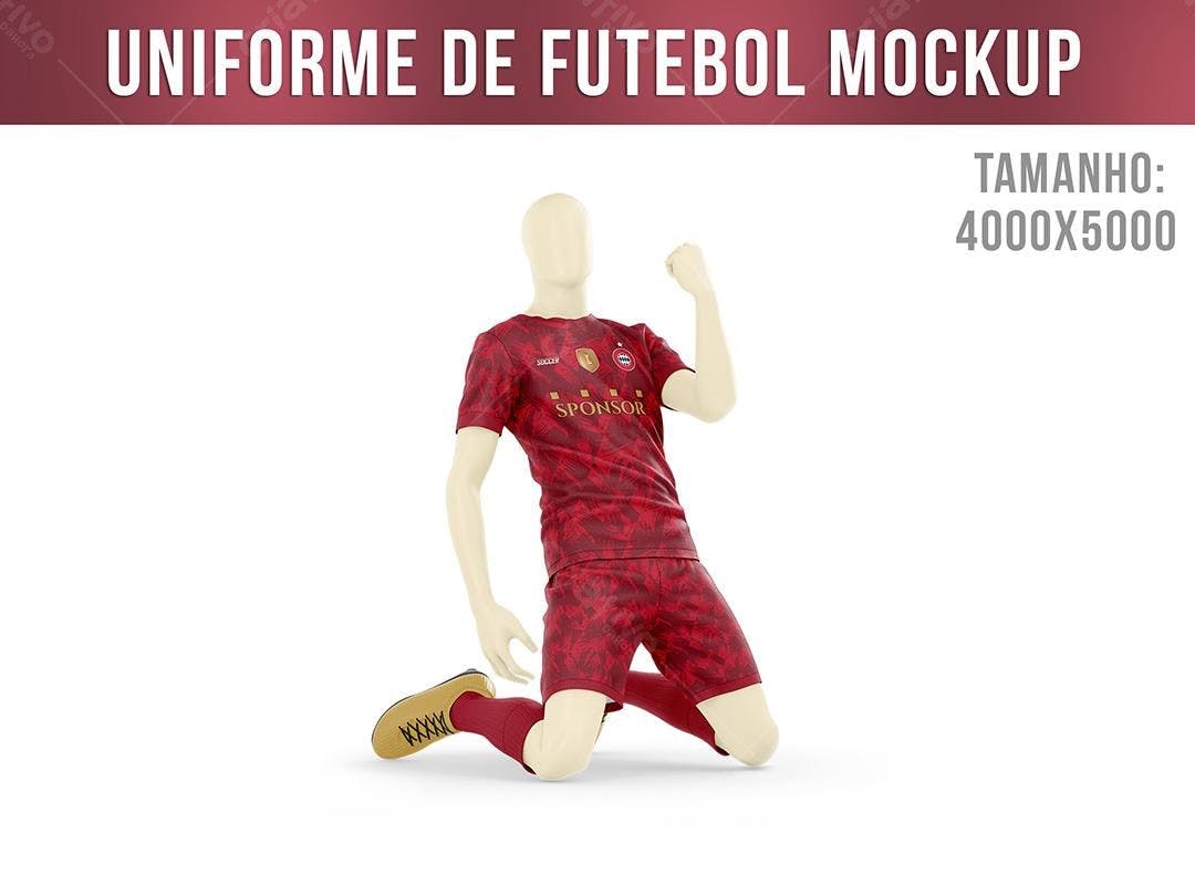 Mockup Uniforme Futebol Vermelho e Dourado - Design Realista