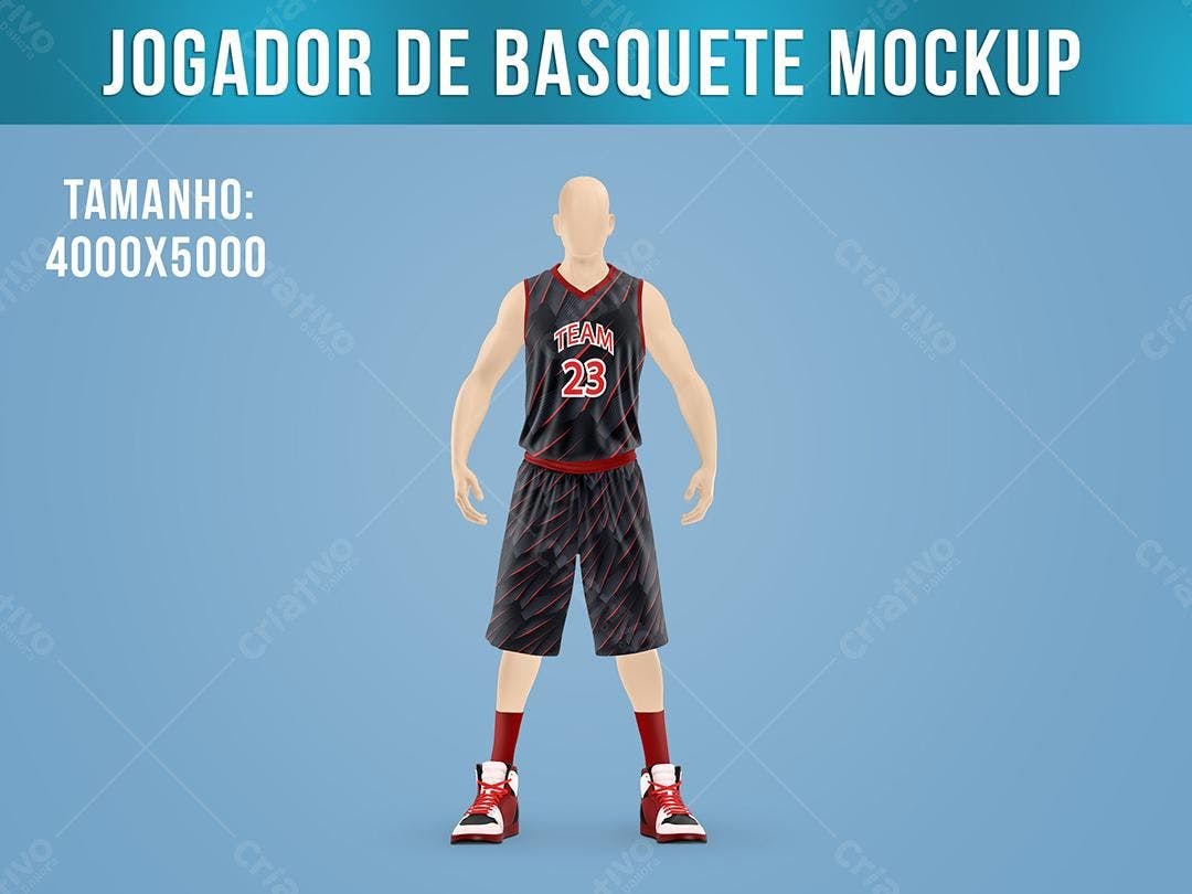 Mockup Uniforme Basquete Preto e Vermelho
