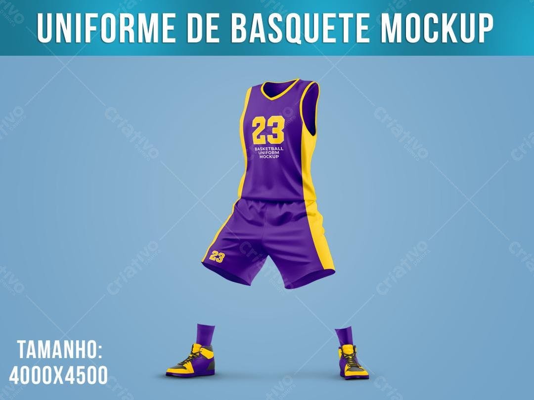 Mockup Uniforme Basquete Roxo e Amarelo