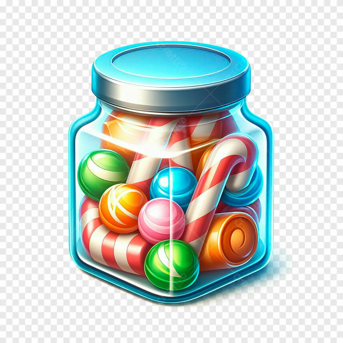 PSD de Pote de Doces Coloridos para Design de Aplicativos