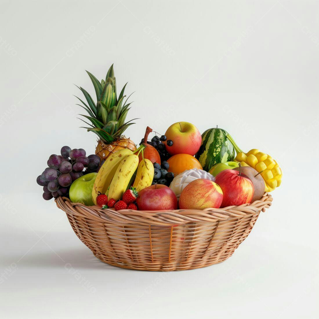 Cesta de frutas tropicais e vermelhas
