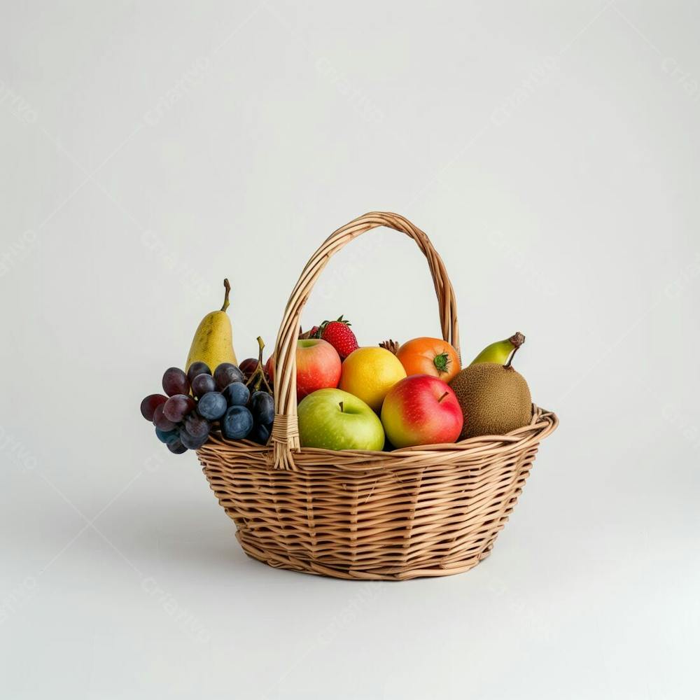 Cesta De Frutas Fruta Fundo Branco Realista  