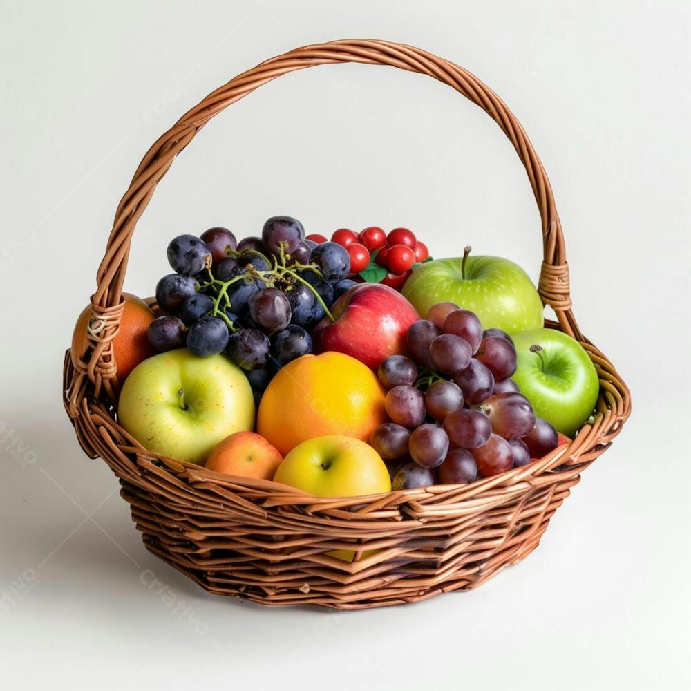 Cesta De Frutas Fruta Fundo Branco Realista  