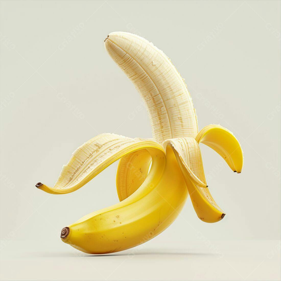 Banana descascada amarela em fundo neutro