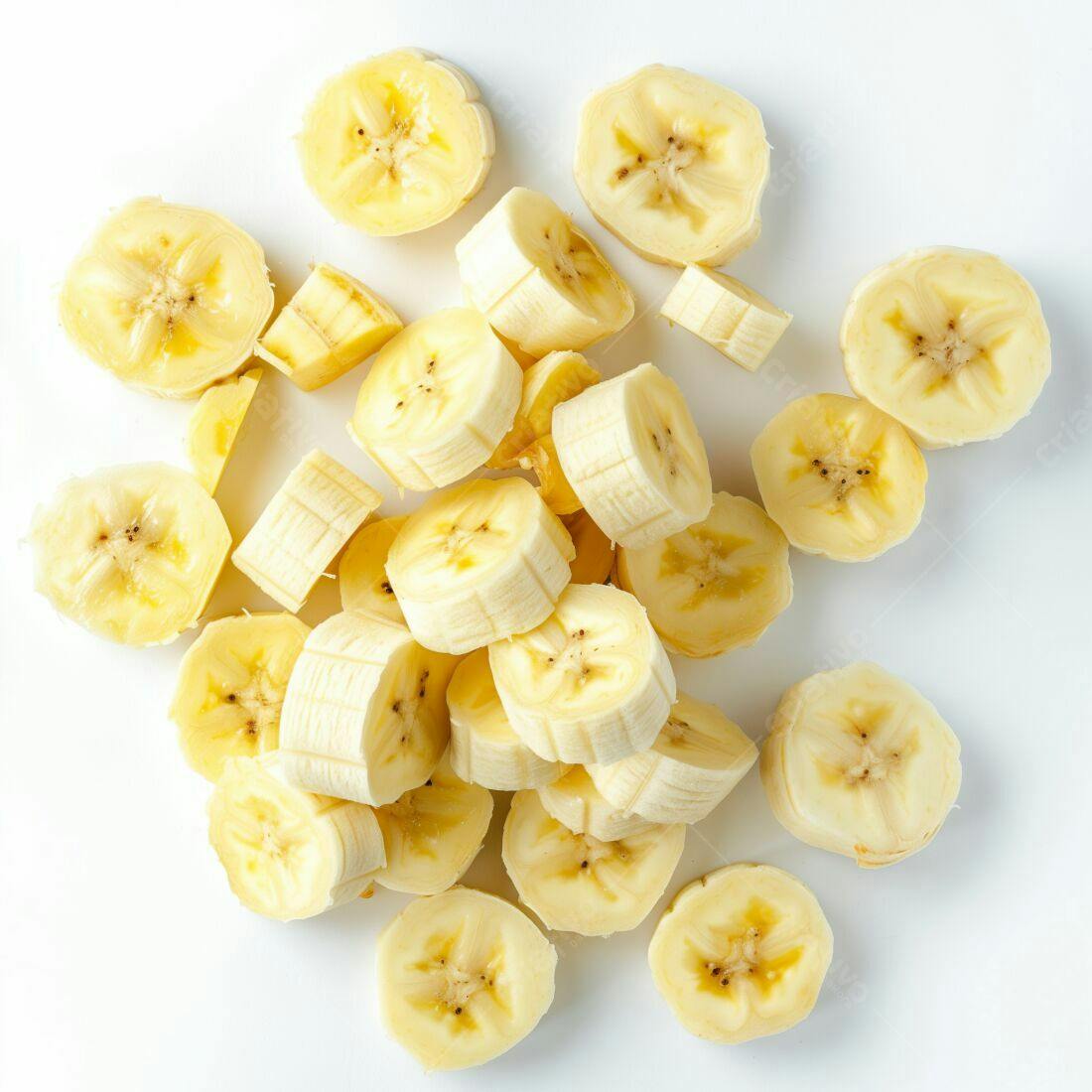 Fatias de Banana Frescas Sobre Fundo Branco