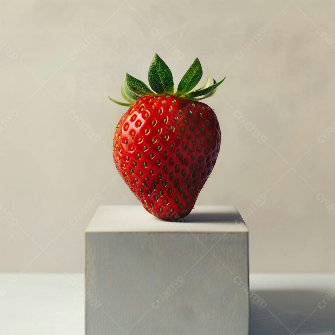 Morango vermelho sobre cubo branco