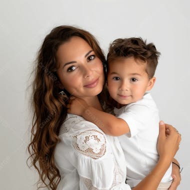 Mãe e filho feliz dia das mães fundo branco