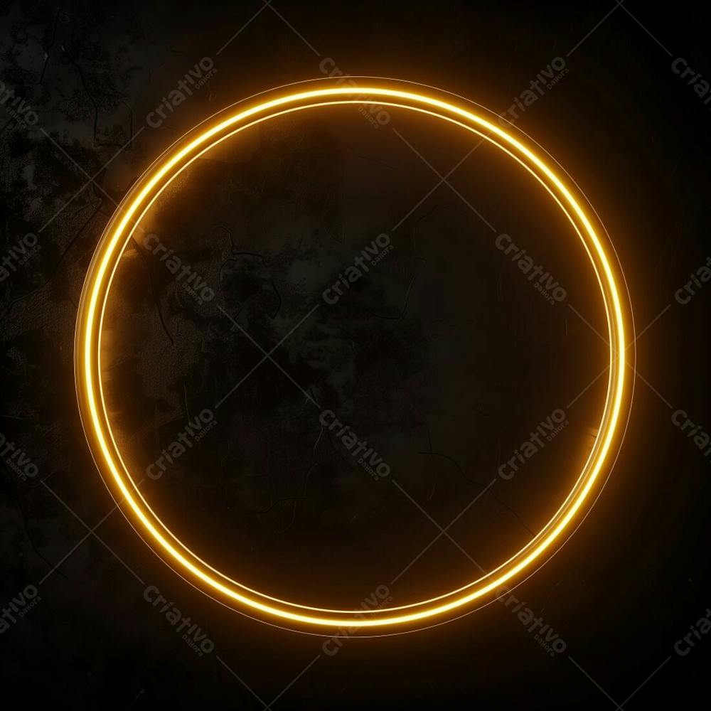 Neon Círculo Redondo Dourado Laranja Iluminação Realista Textura 