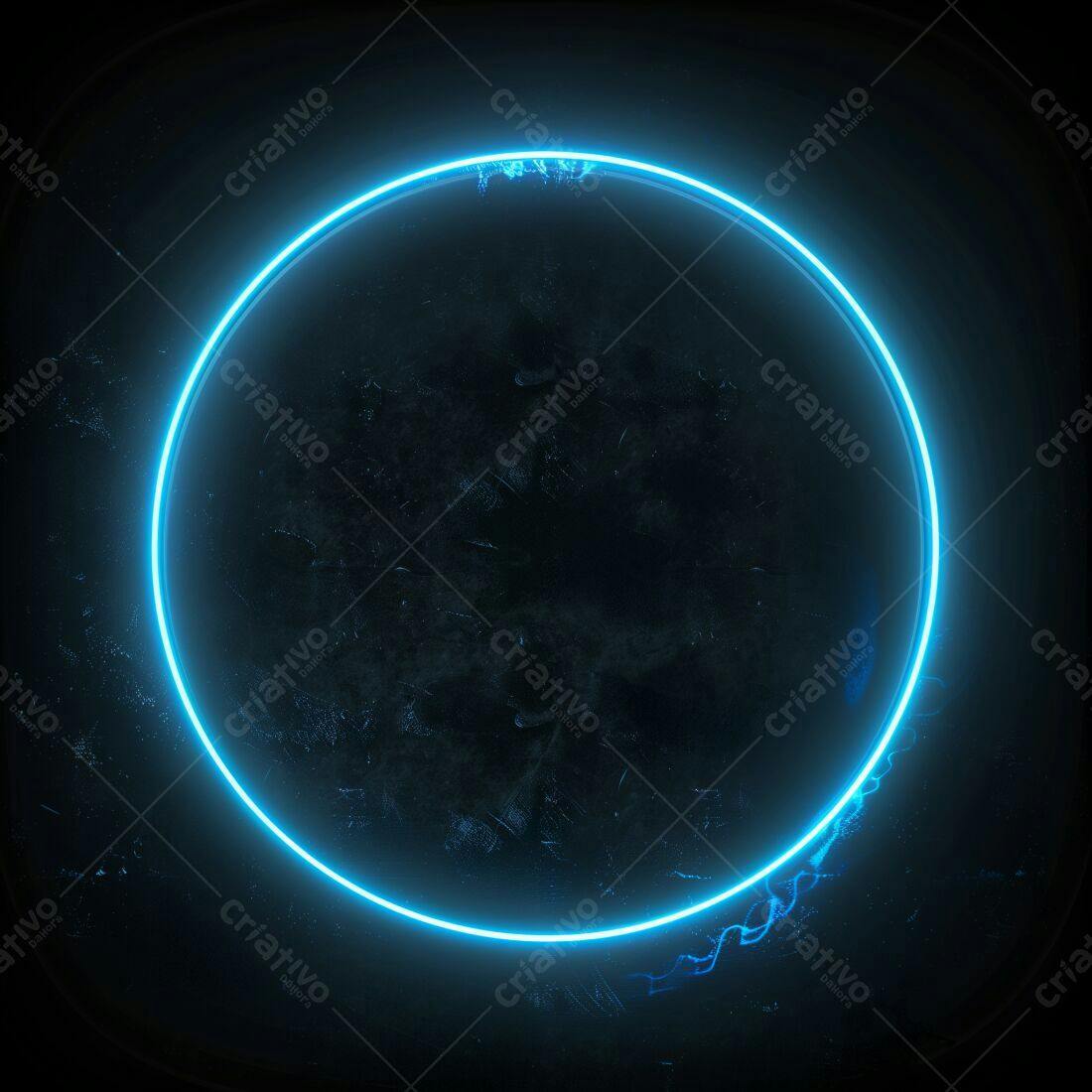 Moldura circular neon azul sobre fundo escuro