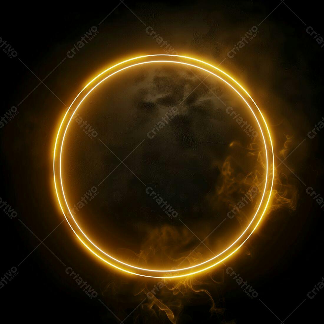 Aro de Luz Neon Amarelo sobre Fundo Escuro